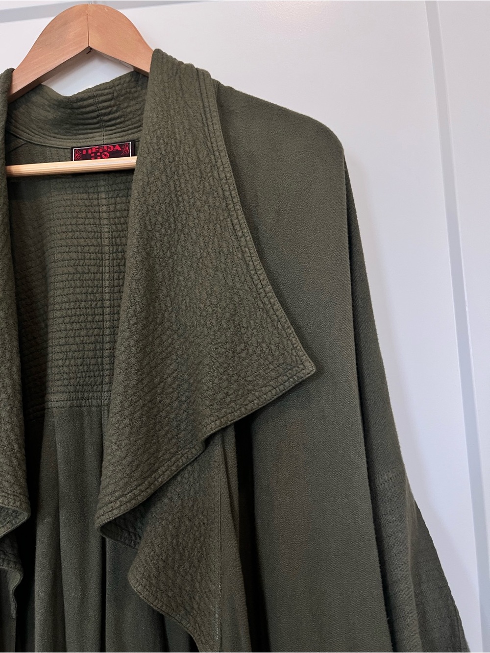 Tienda Ho olive green fringed tassels boho Lagenlook hippie flowy jacket kimono - Picture 5 of 12
